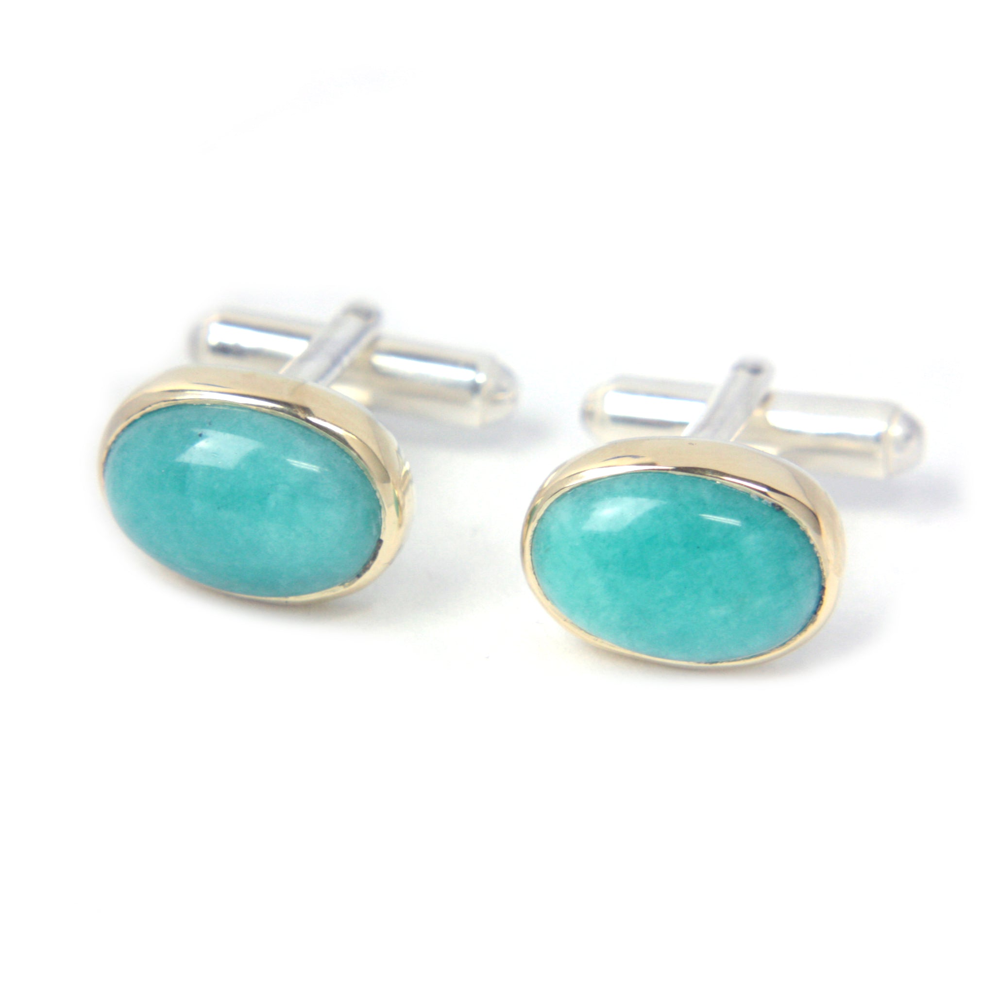 Gold & Sterling Silver Cufflinks with Amazonite